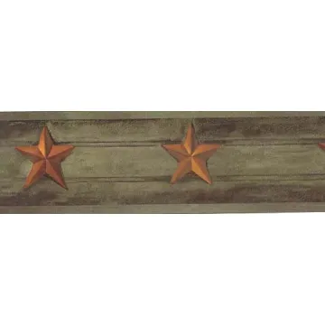 Green Primitive Barn Star Wallpaper Border