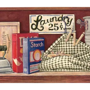 Brown Laundry 25 Cents Wallpaper Border