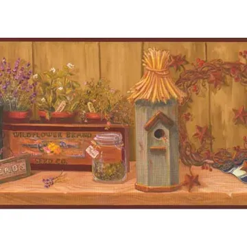 Burgundy Kitchen Collectibles Wallpaper Border
