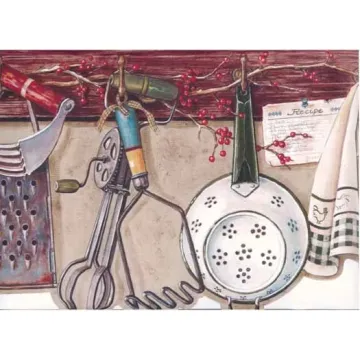 Collectible Kitchen Burgundy Wallpaper Border