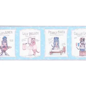 Powder Blue Purrrrfect Laundry Room Wallpaper Border