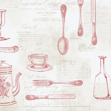 KE29938 Cutlery Sidewall Wallpaper Red, Tan Kitchen Elements Norwall Wallcovering