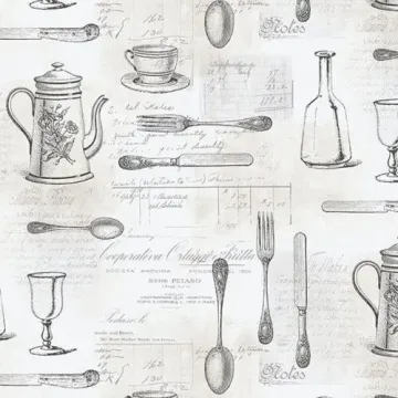 KE29939 Cutlery Sidewall Wallpaper Black, Tan Kitchen Elements Norwall Wallcovering