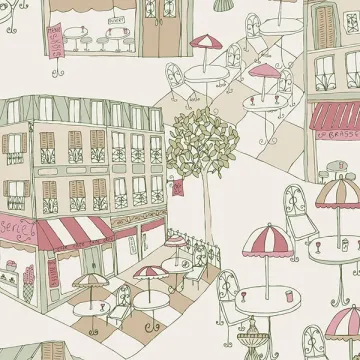 KE29940 Café Wallpaper Cream, Red, Green Kitchen Elements Norwall Wallcovering