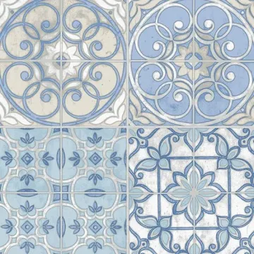 KE29950 Portuguese Tiles Wallpaper Blue, Cream Kitchen Elements Norwall Wallcovering