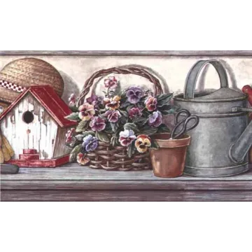 Gray Gardening Items Wall Paper Border