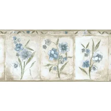 Blue Long Stem Flowers Wallpaper Border