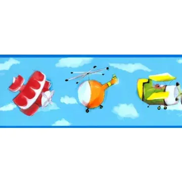 Airplanes on Blue Wall Paper Border