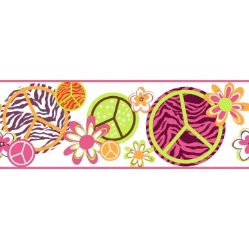 Orange and Pink Peace Sign Wallpaper Border KS2274B