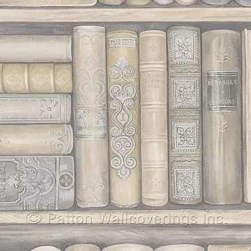LL29569 Bookcase Wallpaper Cream, Grey Illusions Norwall Wallcovering