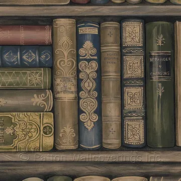 LL29570 Bookcase Wallpaper Brown, Red, Blue Illusions Norwall Wallcovering