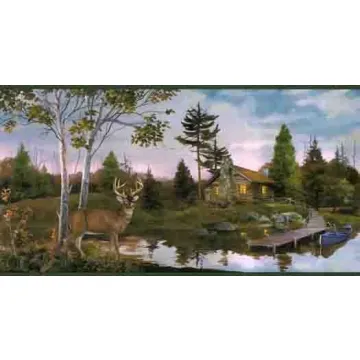 Buck By The Cabin Wallpaper Border