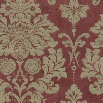 MD29416 In Register Damask Wallpaper Red, Burgundy, Metallic Gold Silk Impressions 2 Norwall Wallcovering