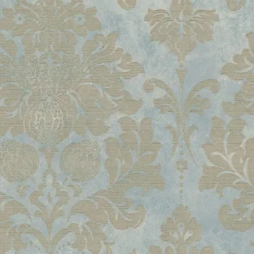 MD29418 In Register Damask Wallpaper Blue, Beige, Metallic Gold Silk Impressions 2 Norwall Wallcovering