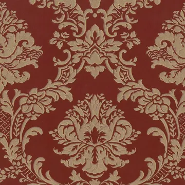 MD29434 In Register Classic Damask Wallpaper Red, Metallic Gold Silk Impressions 2 Norwall Wallcovering