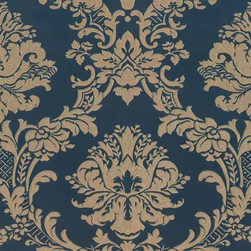 MD29470 In Register Classic Damask Wallpaper Navy, blue, Metallic Gold Silk Impressions 2 Norwall Wallcovering