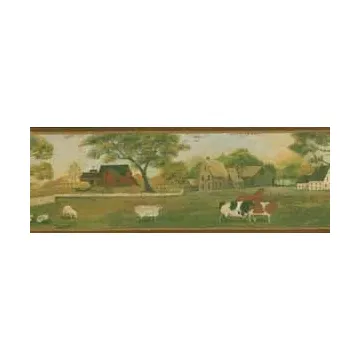 Burgundy Primitive Farmyard Wallpaper Border