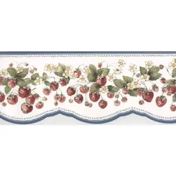 Blue Vines of Strawberries Wallpaper Border