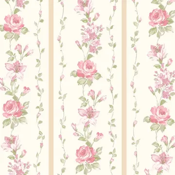 PP35521 Red Rose Stripe Wallpaper Beige, Pink, Cream Pretty Prints 4 Norwall Wallcovering