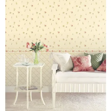 PP79454 Red Rose Wallpaper Border Red, Cream, Yellow, Green Pretty Prints 4 Norwall Wallcovering