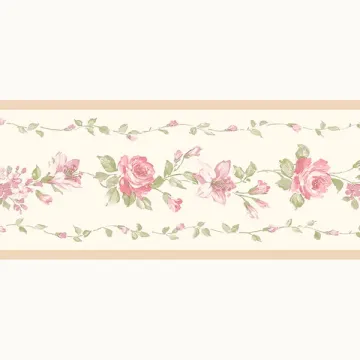 PP79471 Red Rose Wallpaper Border Beige, Pink Pretty Prints 4 Norwall Wallcovering
