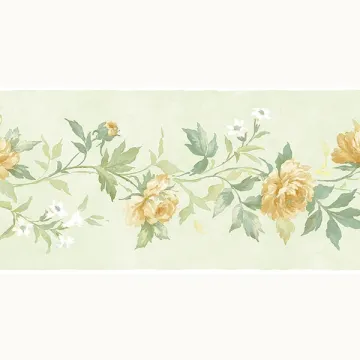 Yellow Rose Flowers Grean Leaves Wallpaper Border - Patton Norwall