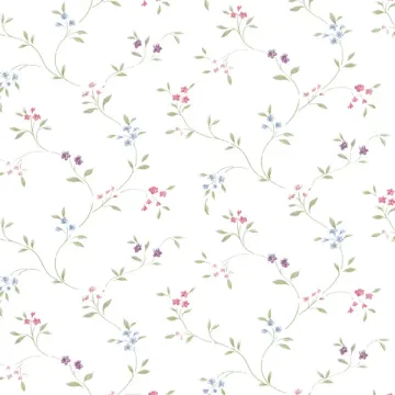 PR33801 Small Floral Trail Wallpaper Pink, Blue, Green, Purple Prints 2 Norwall Wallcovering