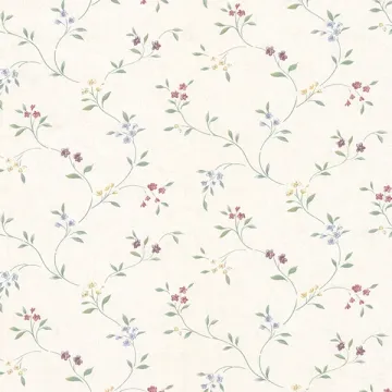 PR33802 Small Floral Trail Wallpaper Cream, Yellow, Red, Blue, Green Prints 2 Norwall Wallcovering