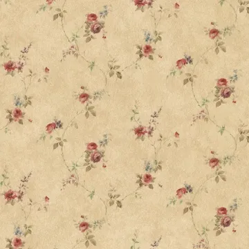 PR33807 Laura's Trail Wallpaper Dark Beige, Red, Green, Blue Floral Prints 2 Norwall Wallcovering