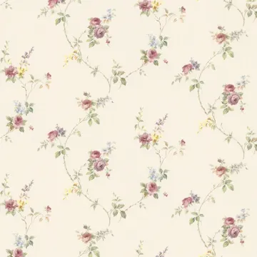 PR33809 Laura's Trail Wallpaper Cream, Pink, Green, Brown, Yellow Floral Prints 2 Norwall Wallcovering