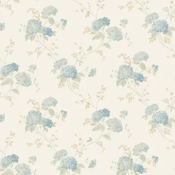 PR33859 Mini Hydrangea Trail Wallpaper Cream, Blue,Beige Floral Prints 2 Norwall Wallcovering