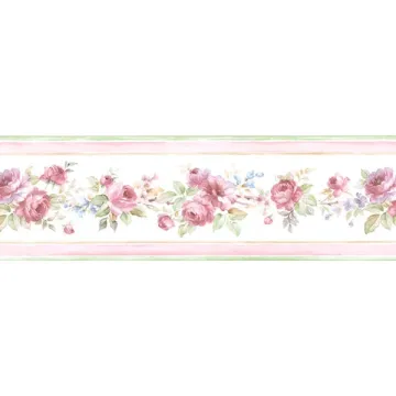 PR79654 White Wedding Wallpaper Border Pink, Purple, Blue, Light Brown Floral Prints 2 Norwall Wallcovering