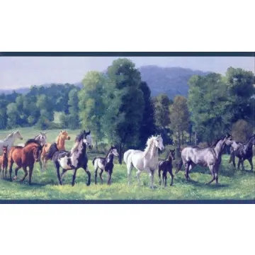 Green Grazing Mustang Wallpaper Border-1 Roll Left