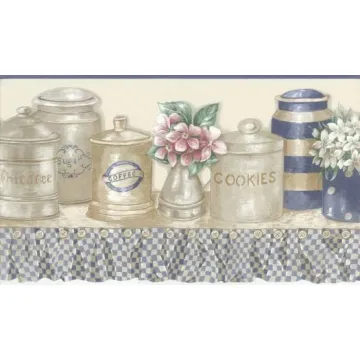 Country Canisters Blue Wallpaper Border
