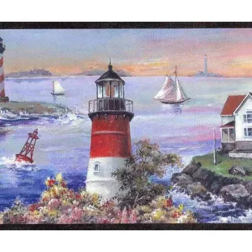 Rustic Charm Lighthouse Wallpaper Border