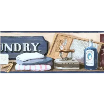 Blue Old Fashion Laundry Wallpaper Border