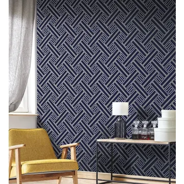 Rectangles Wallpaper Navy, Blue, Black, Metallic Silver GX37602