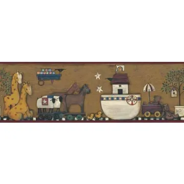 Nursery Room Noahs Ark Brown Wallpaper Border