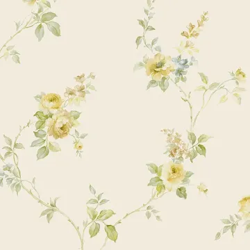 RG35715 White Wedding Trail Wallpaper Yellow, Green, Blue Rose Garden 2 Norwall Wallcovering