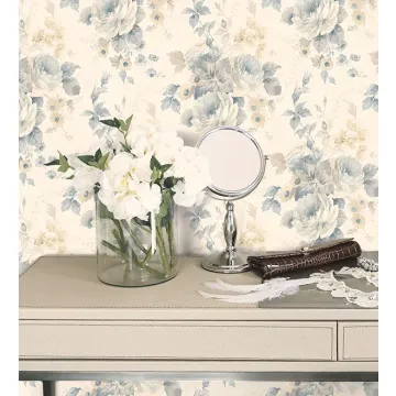 RG35727 La Rosa Wallpaper Blue, Beige Rose Garden 2 Norwall Wallcovering