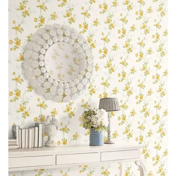 RG35730 Poppy Wallpaper Yellow, Green, Blue Rose Garden 2 Norwall Wallcovering