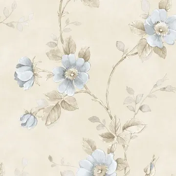 RG35732 Poppy Wallpaper Blue, Beige Rose Garden 2 Norwall Wallcovering