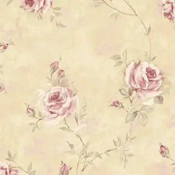RG35739 Painted Rose Trail Wallpaper Tan, Pink, Green Garden 2 Norwall Wallcovering