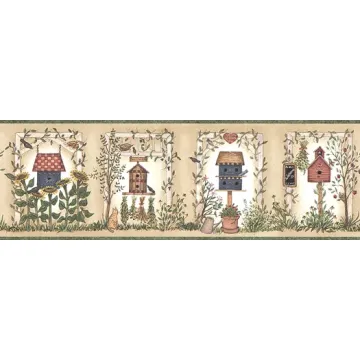 Assorted Birdhouse and Flower Wallpaper Borde