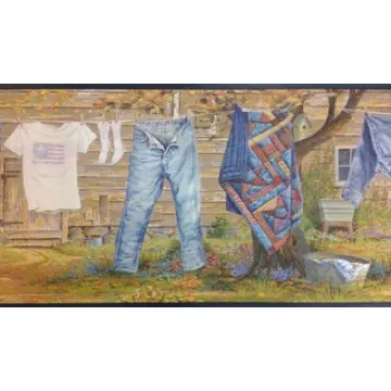 Blue Laundry Line Walllpaper Border SB10169B