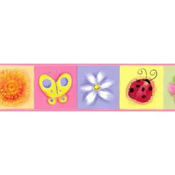 Pink Bugs In Bloom Wallpaper Border
