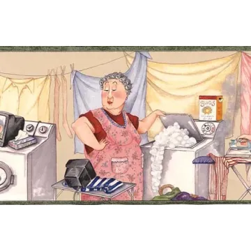 Green Laundry Ladies Wallpaper Border