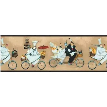 Bicycling Chef Beige Wallpaper Border