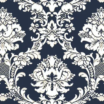 SD36120 Document Damask Wallpaper Navy, White, Metallic Gold Stripes & Damasks 3 Norwall Wallcovering