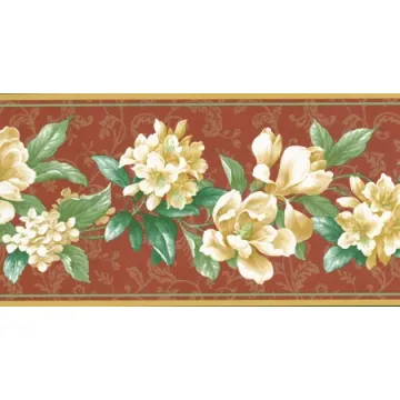 Burgundy and Gold Flower Wallpaper Border